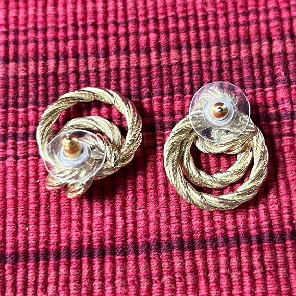 Gold Tone Textured Rope Twist Post Earrings - Picture 3 of 5